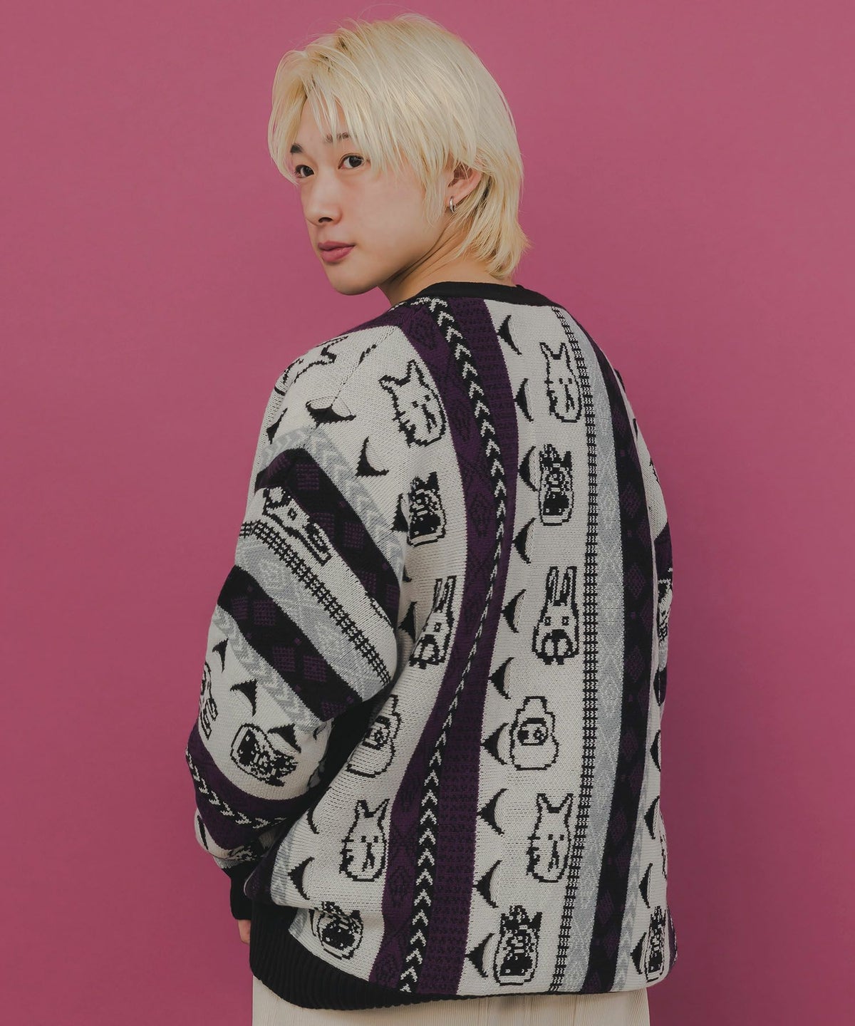 落書き調Parityキャラジャガード3Dニットカーディガン-5