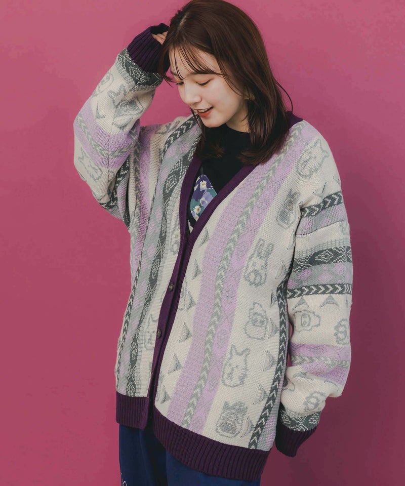 落書き調Parityキャラジャガード3Dニットカーディガン-9