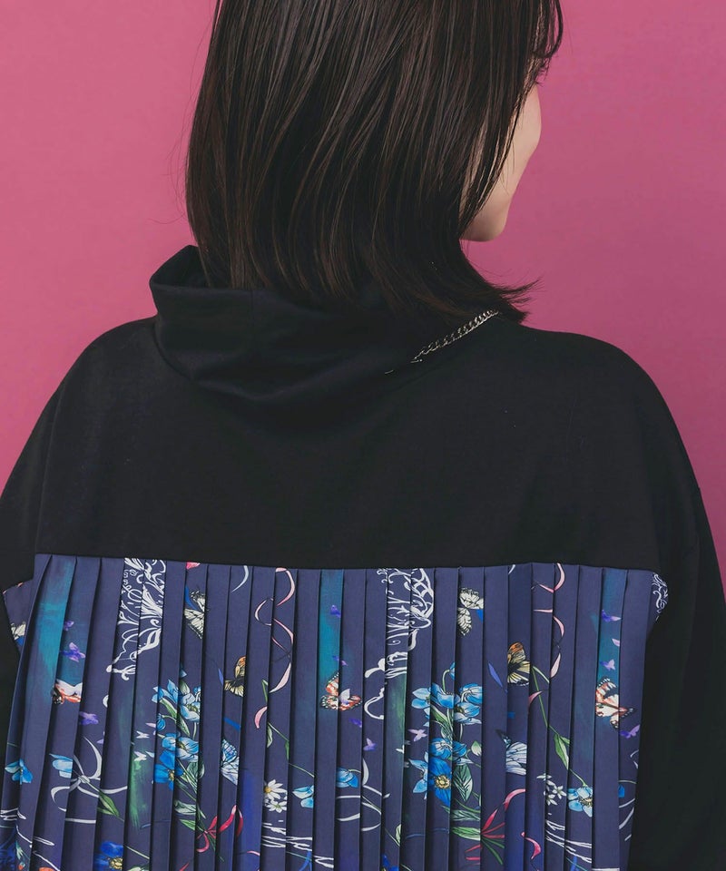 花柄素材切替タートルネックワンピース-6