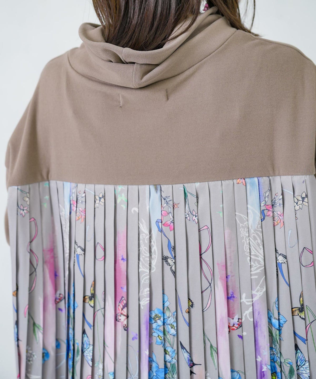 花柄素材切替タートルネックワンピース-15