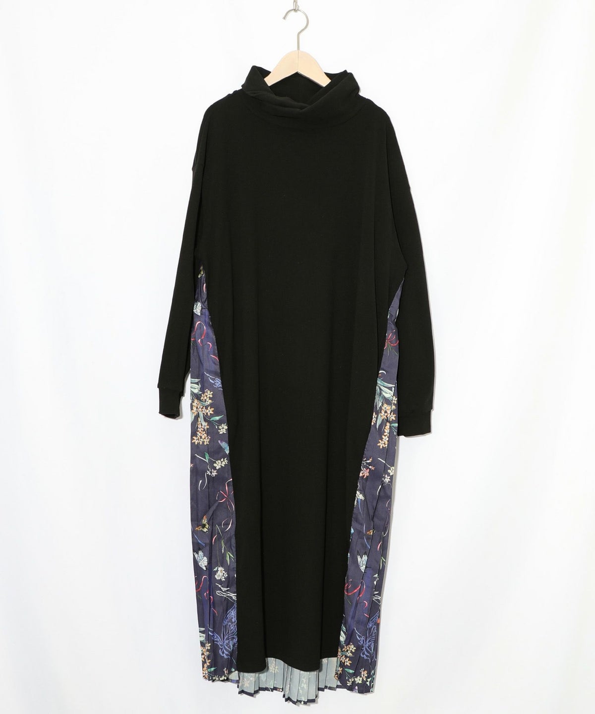 花柄素材切替タートルネックワンピース-17