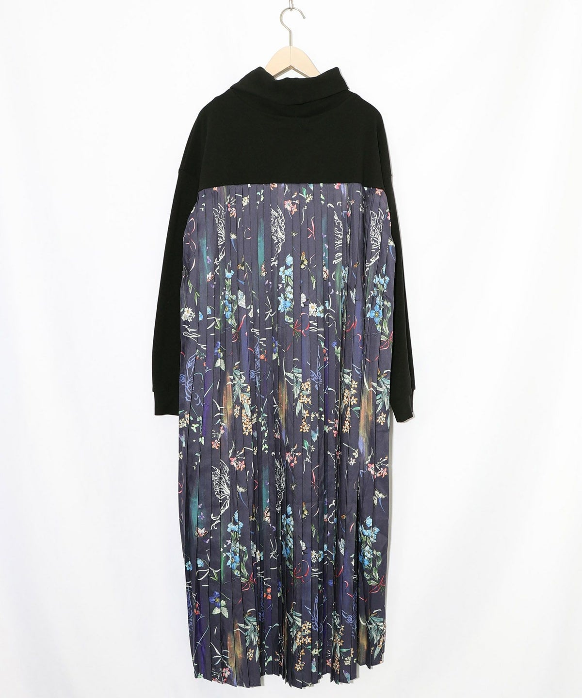 花柄素材切替タートルネックワンピース-18