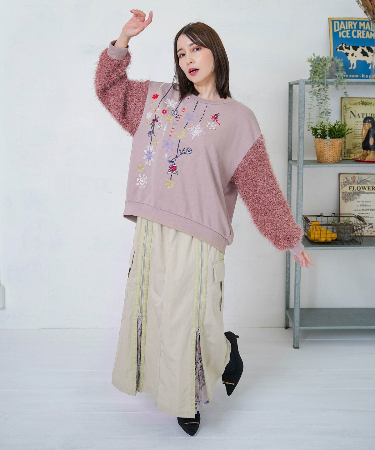 雪の結晶×星座×楽器柄 2wayカーゴスカート-9