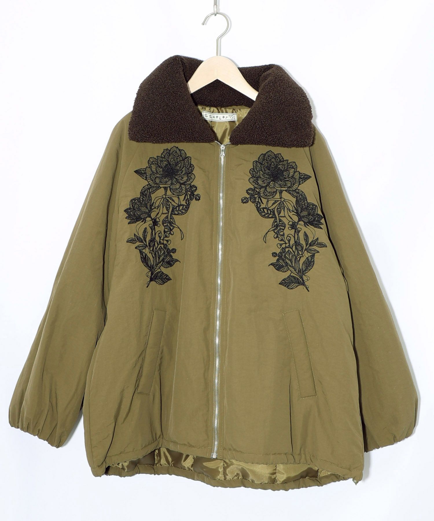 553272：ボア襟取り外し可能 花刺繍中綿ブルゾンの通販-ScoLar