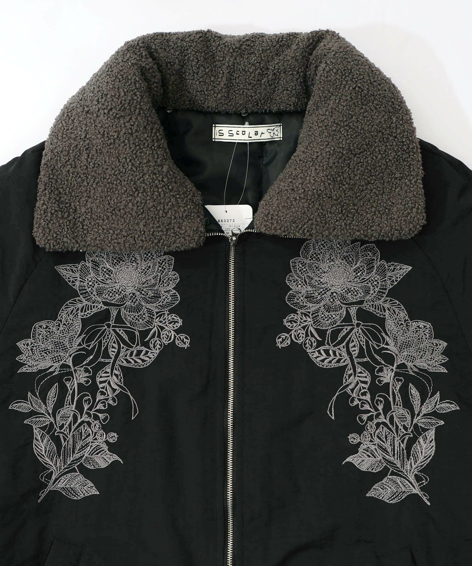 553272：ボア襟取り外し可能 花刺繍中綿ブルゾンの通販-ScoLar