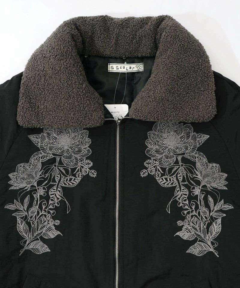 ボア襟取り外し可能 花刺繍中綿ブルゾン-23