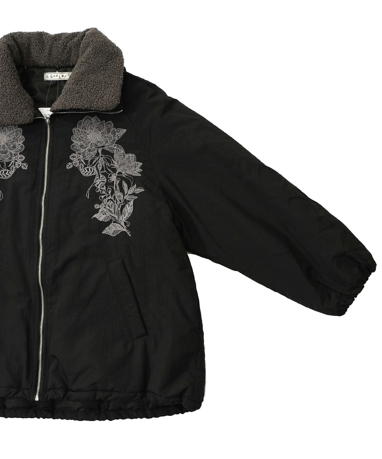 553272：ボア襟取り外し可能 花刺繍中綿ブルゾンの通販-ScoLar