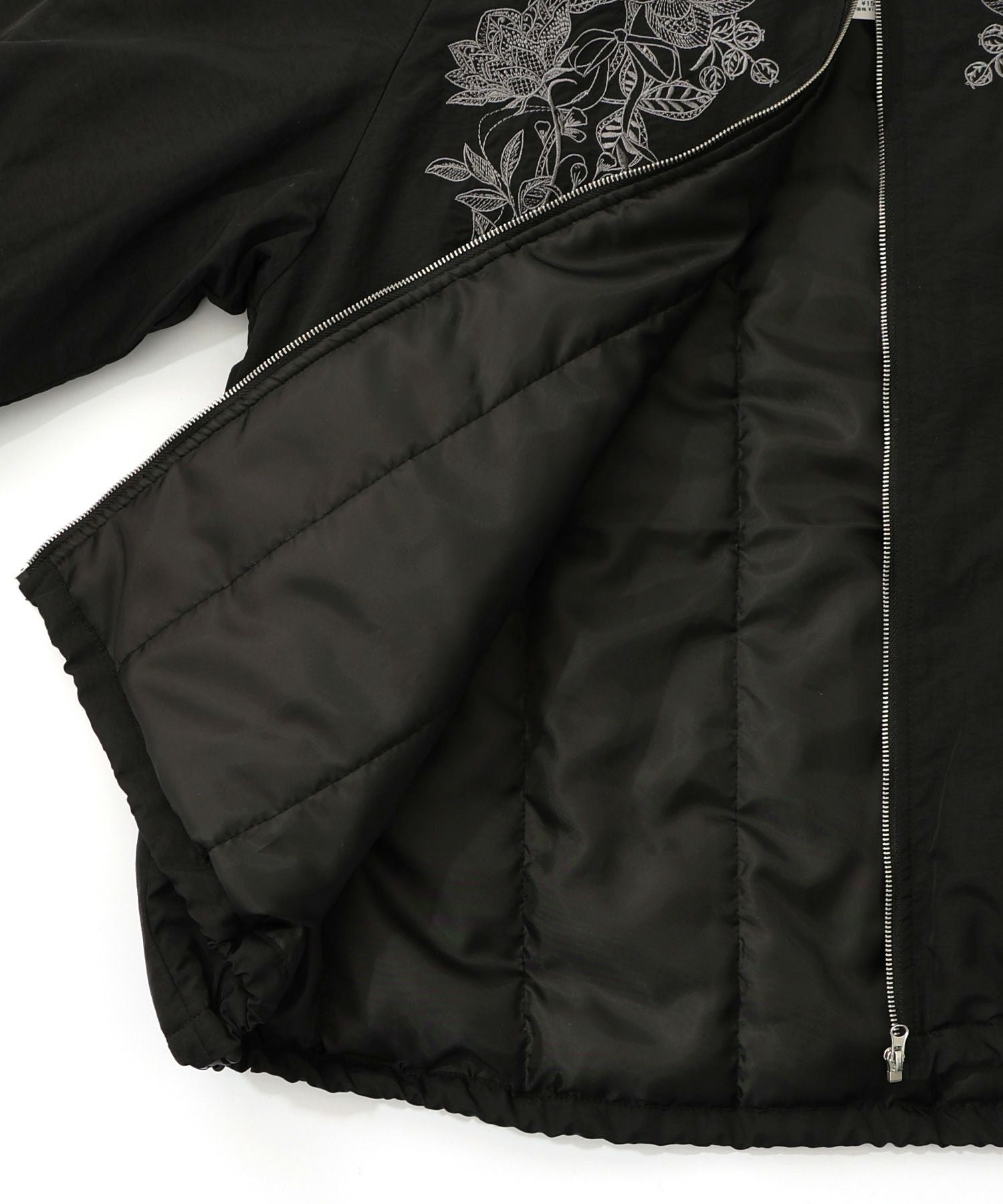 553272：ボア襟取り外し可能 花刺繍中綿ブルゾンの通販-ScoLar