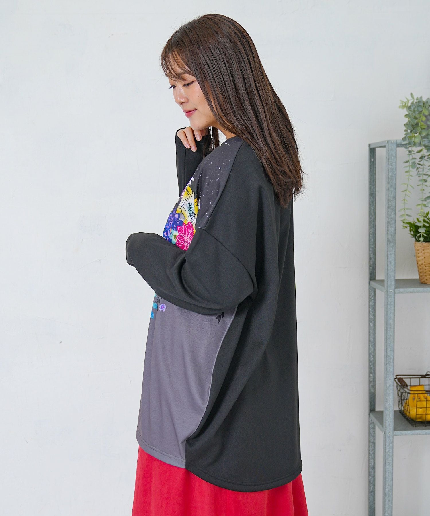 153729：花×夜空柄ミックス裏毛チュニックの通販-ScoLar