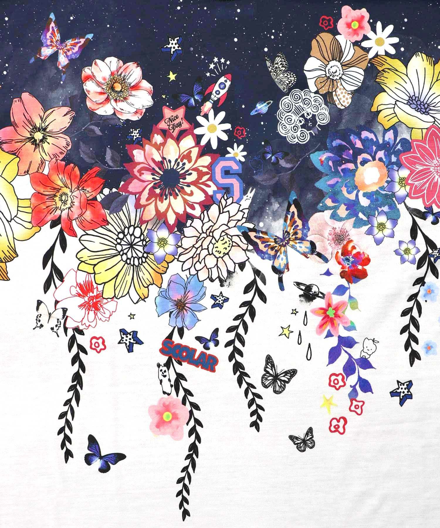 153729：花×夜空柄ミックス裏毛チュニックの通販-ScoLar