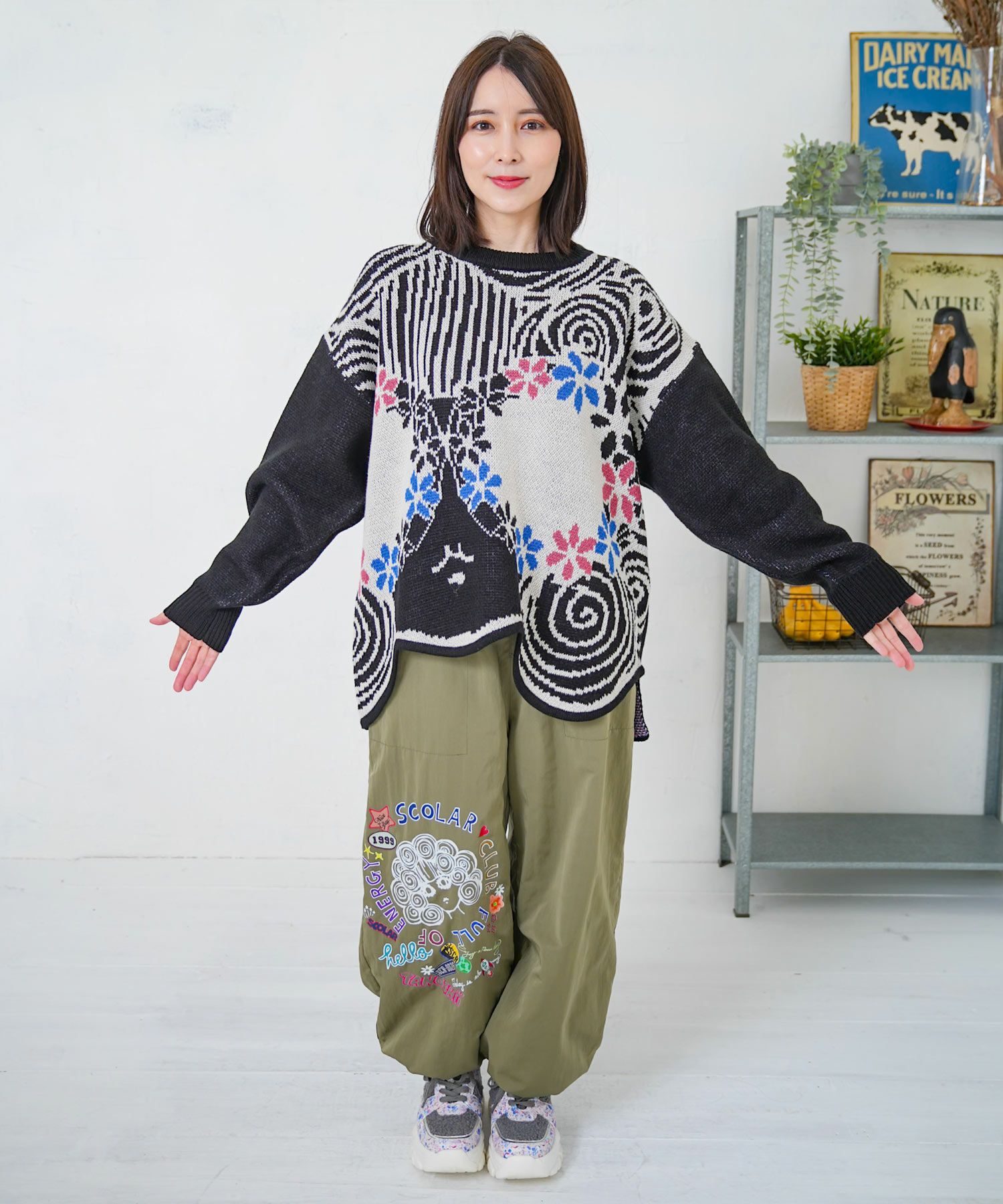 153726：グラサンスカラーちゃんダブルジャガードニットプルオーバーの