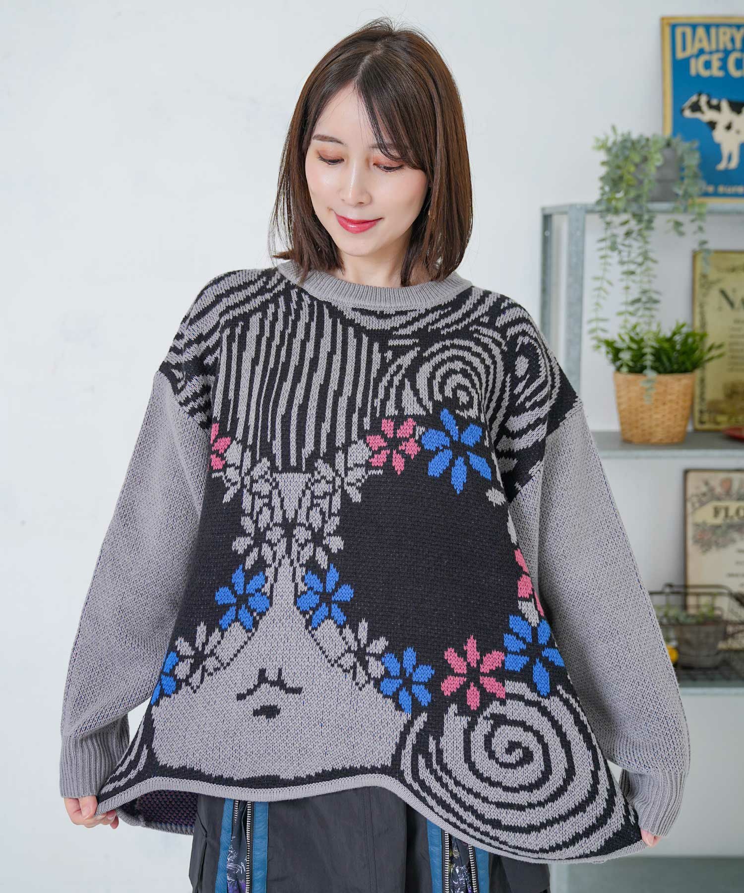 153726：グラサンスカラーちゃんダブルジャガードニットプルオーバーの