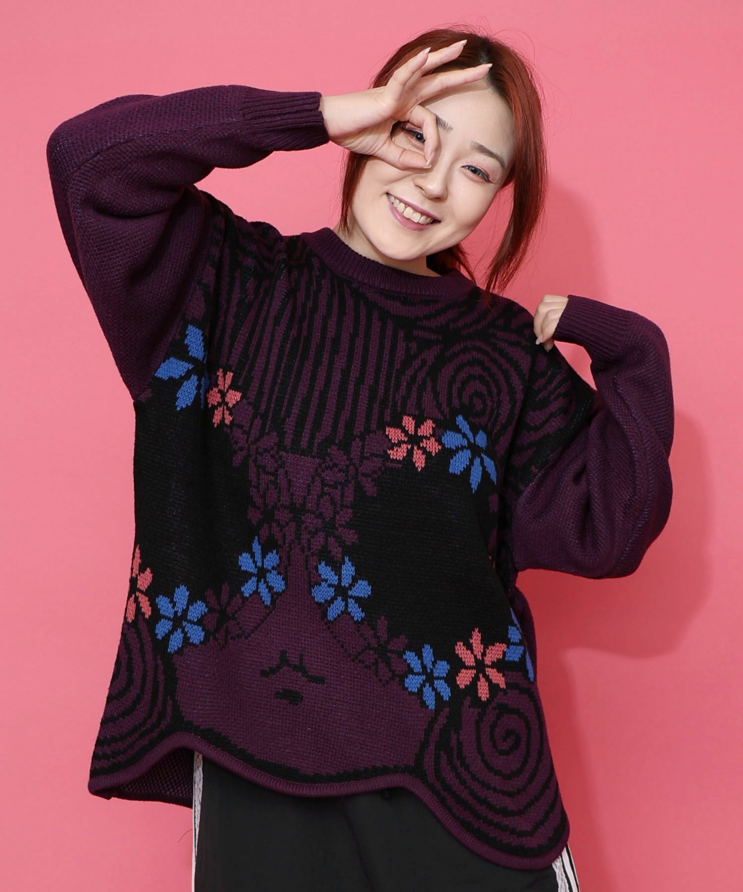 153726：グラサンスカラーちゃんダブルジャガードニットプルオーバーの