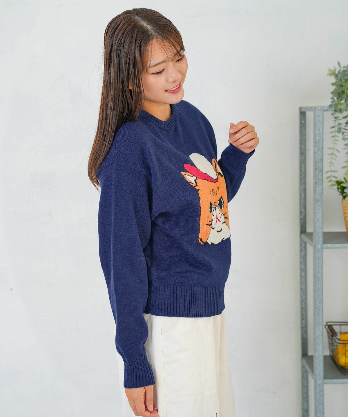 キャップネコ柄ジャガードニットプルオーバー-11