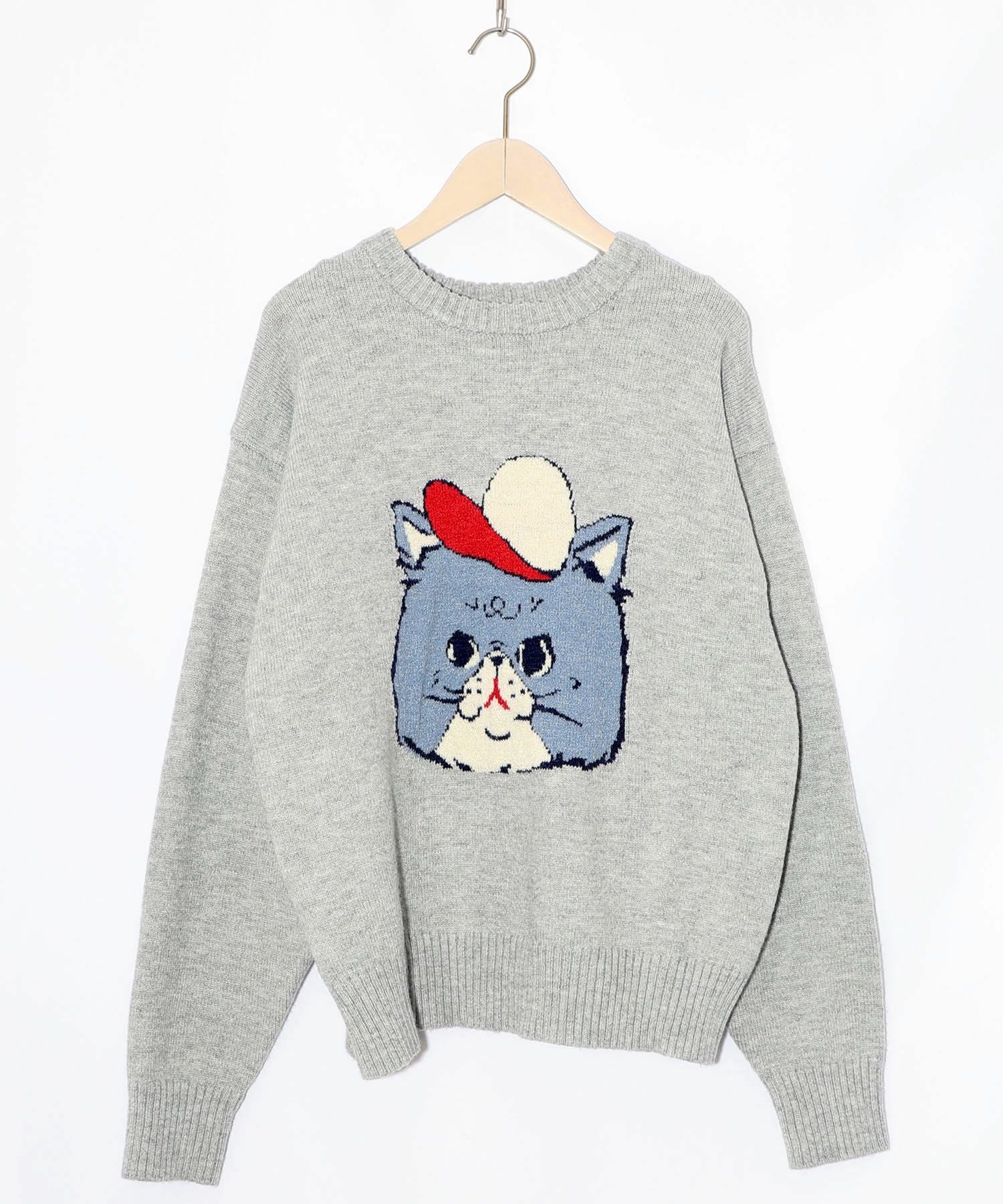 153725：キャップネコ柄ジャガードニットプルオーバーの通販-ScoLar