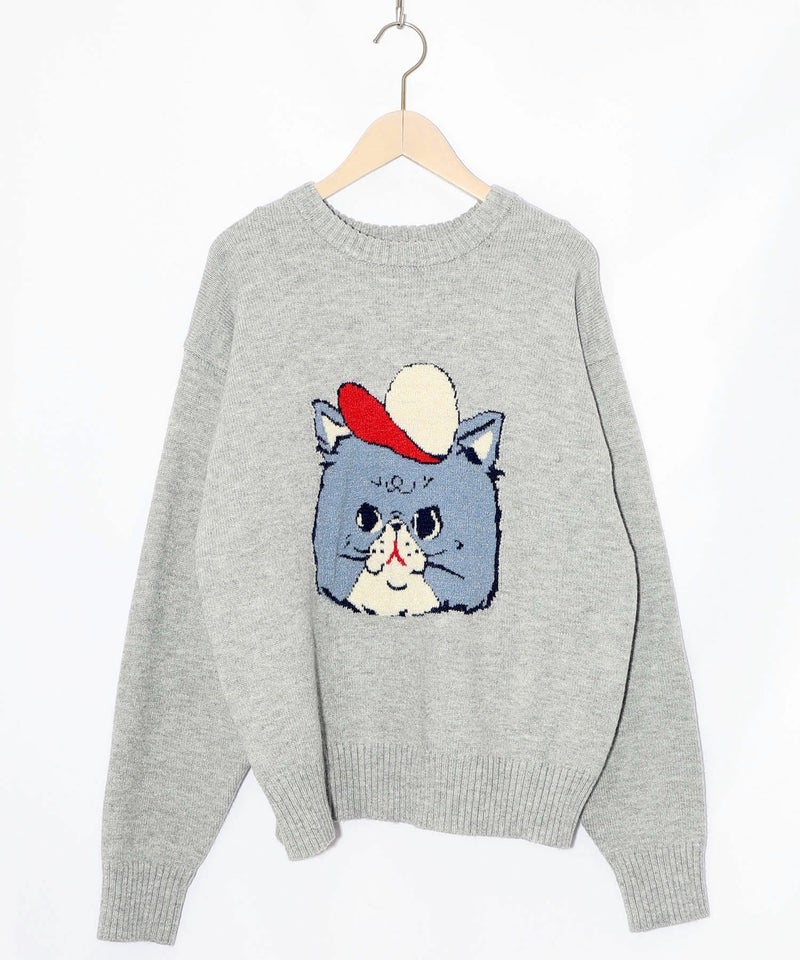 キャップネコ柄ジャガードニットプルオーバー-25