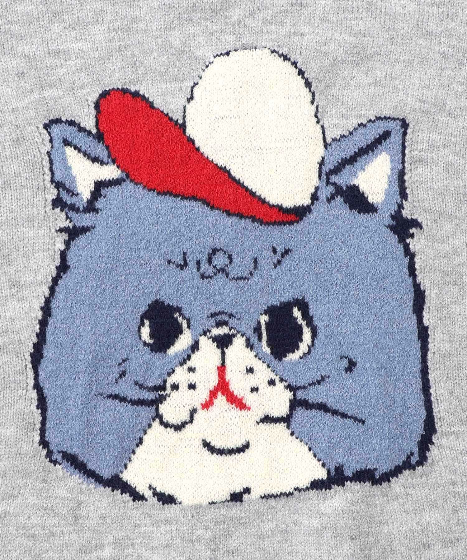 153725：キャップネコ柄ジャガードニットプルオーバーの通販-ScoLar