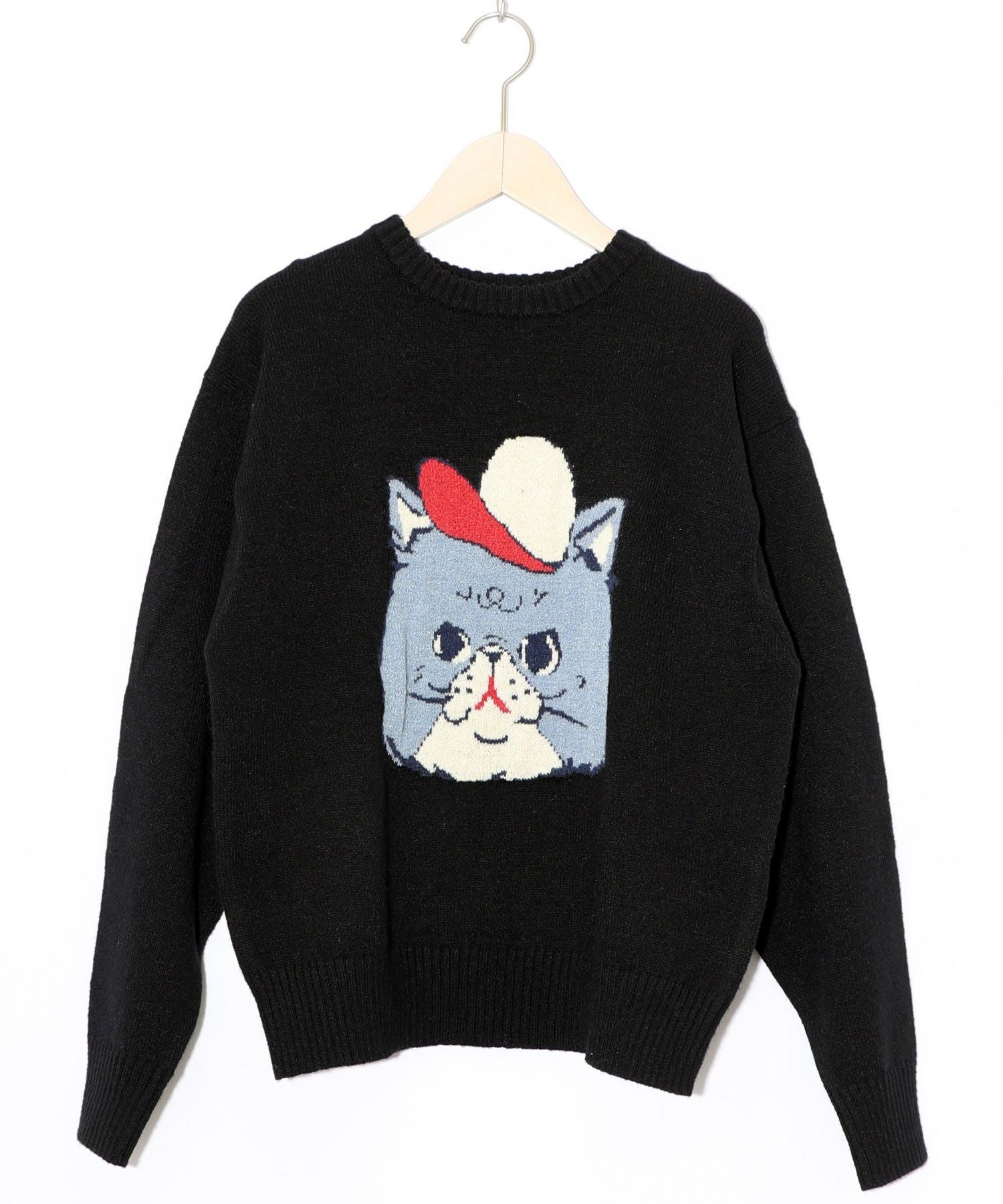 153725：キャップネコ柄ジャガードニットプルオーバーの通販-ScoLar