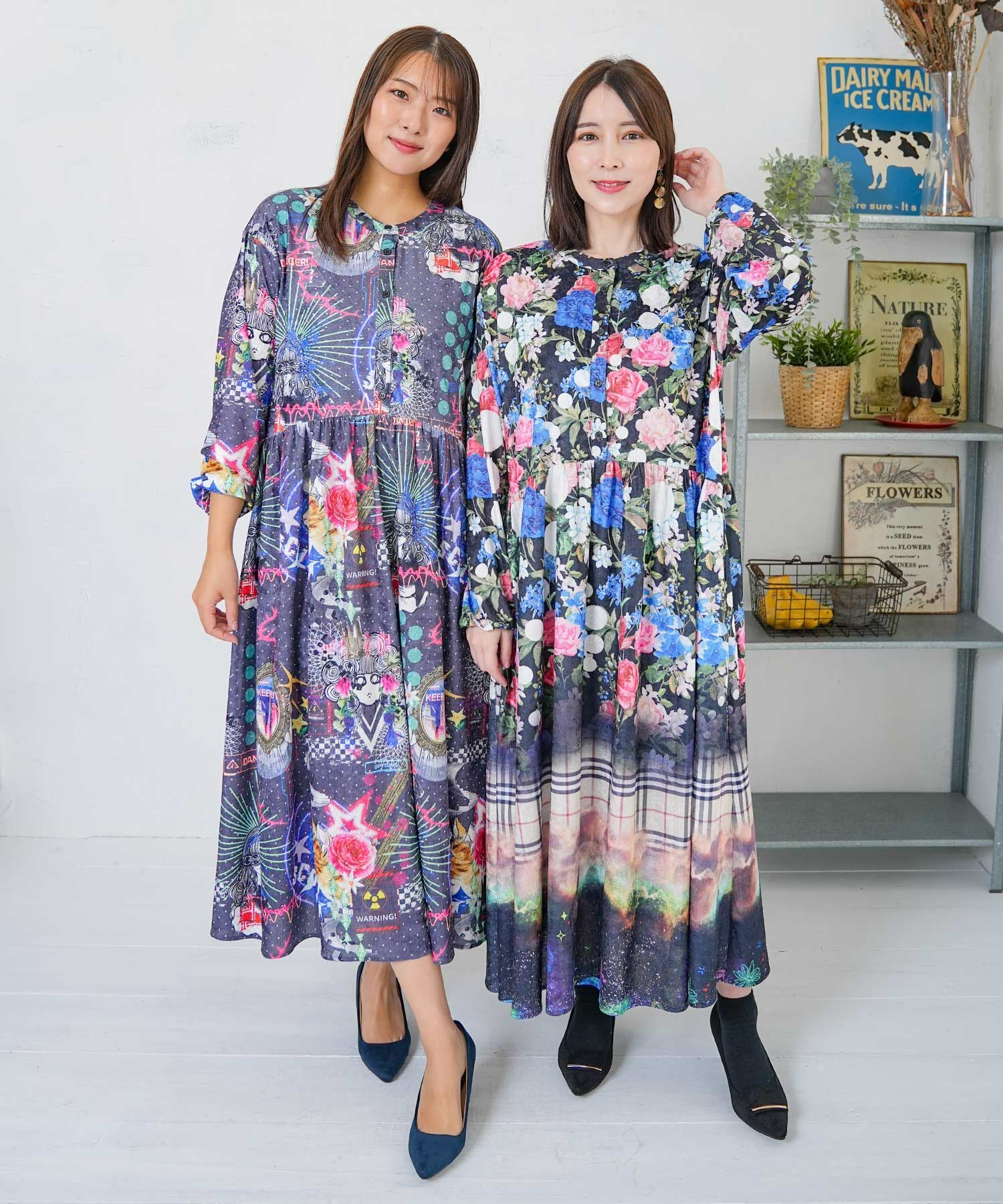 153721：2柄展開クラッシュベロアワンピースの通販-ScoLar