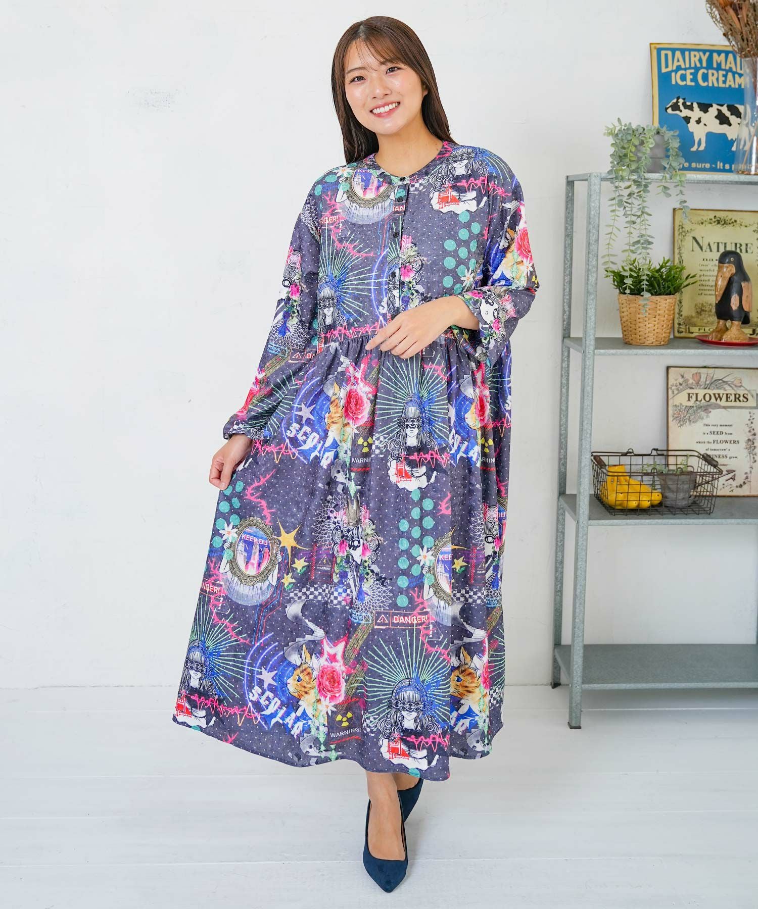 153721：2柄展開クラッシュベロアワンピースの通販-ScoLar