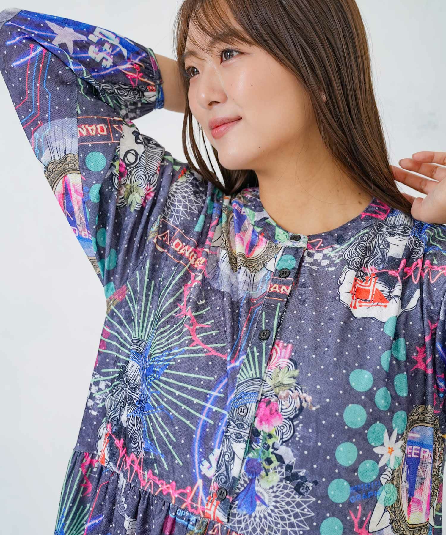 153721：2柄展開クラッシュベロアワンピースの通販-ScoLar