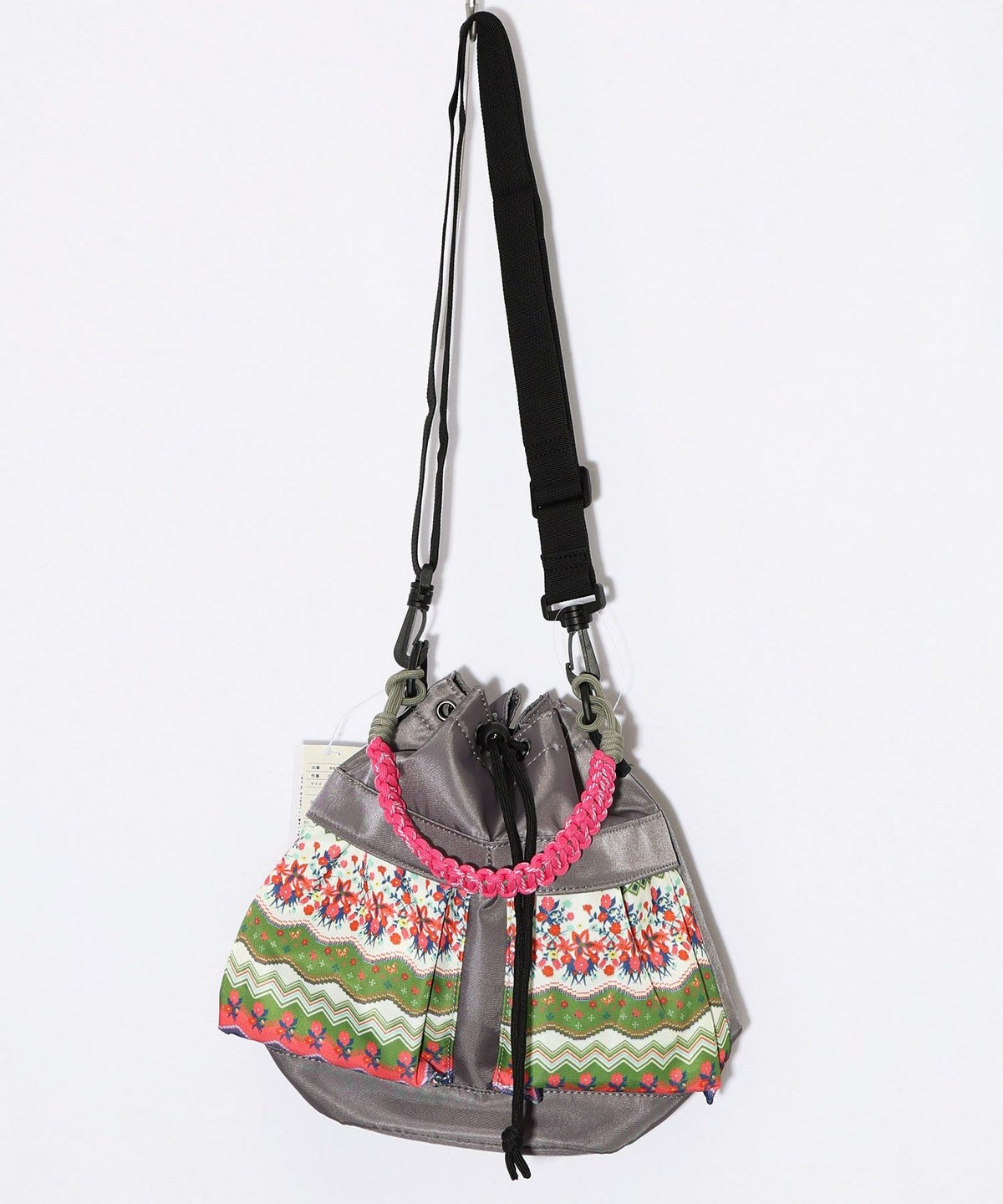 民族風柄配色パラコード付き巾着バッグ-7