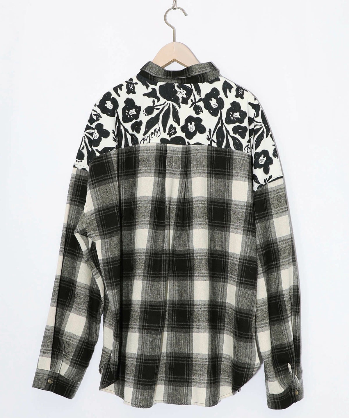 クマ花柄コーデュロイ×チェック異素材切替シャツ-18