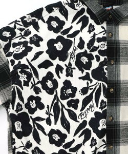 クマ花柄コーデュロイ×チェック異素材切替シャツ-19