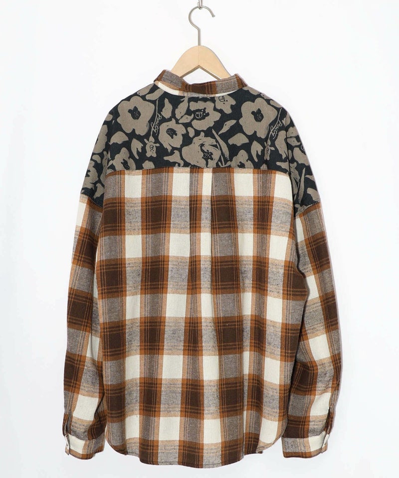 クマ花柄コーデュロイ×チェック異素材切替シャツ-21