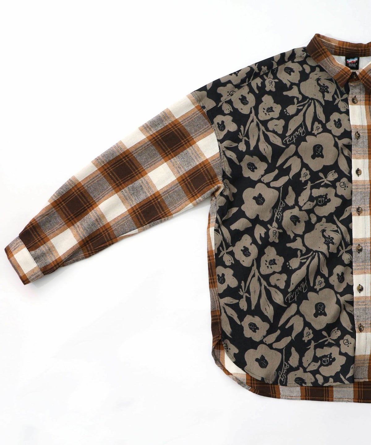 クマ花柄コーデュロイ×チェック異素材切替シャツ-24