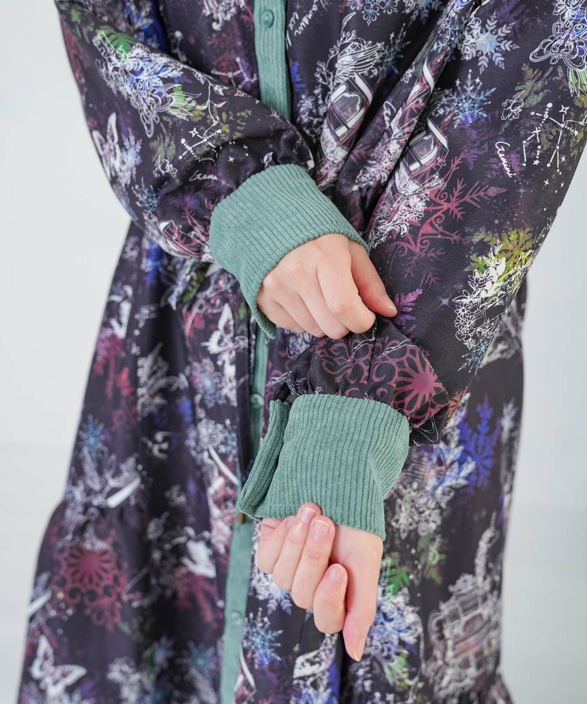 星座・楽器・雪の結晶柄 布帛×コーデュロイワンピ-8