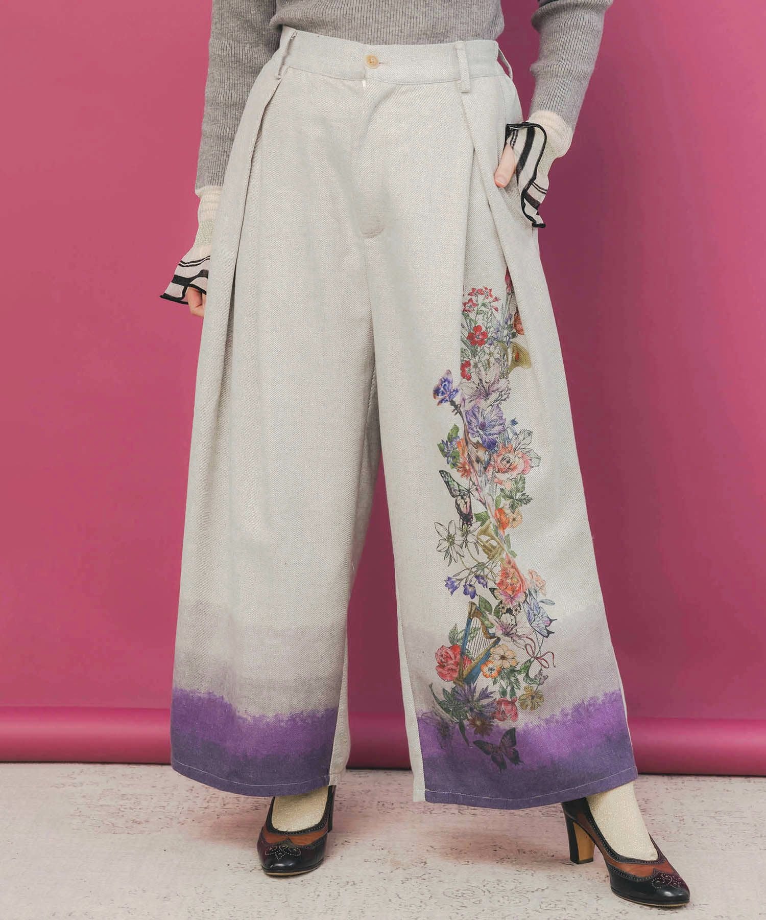 553270：花柄裾グラデラメツイード×裏地パンツの通販-ScoLar