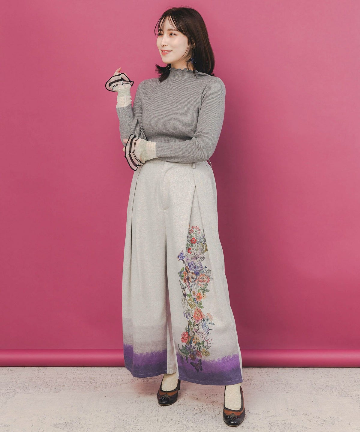 花柄裾グラデラメツイード×裏地パンツ-2