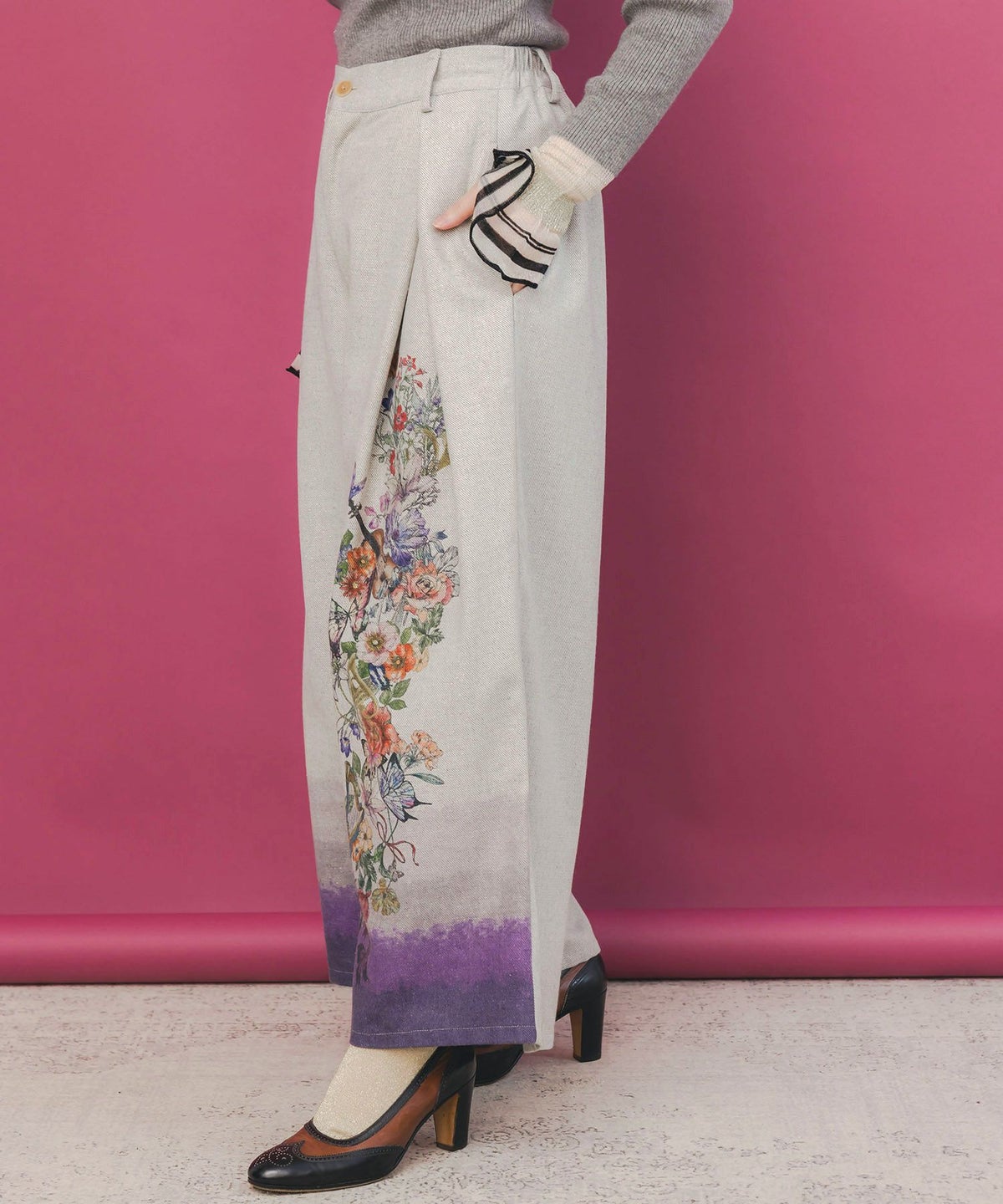 花柄裾グラデラメツイード×裏地パンツ-4