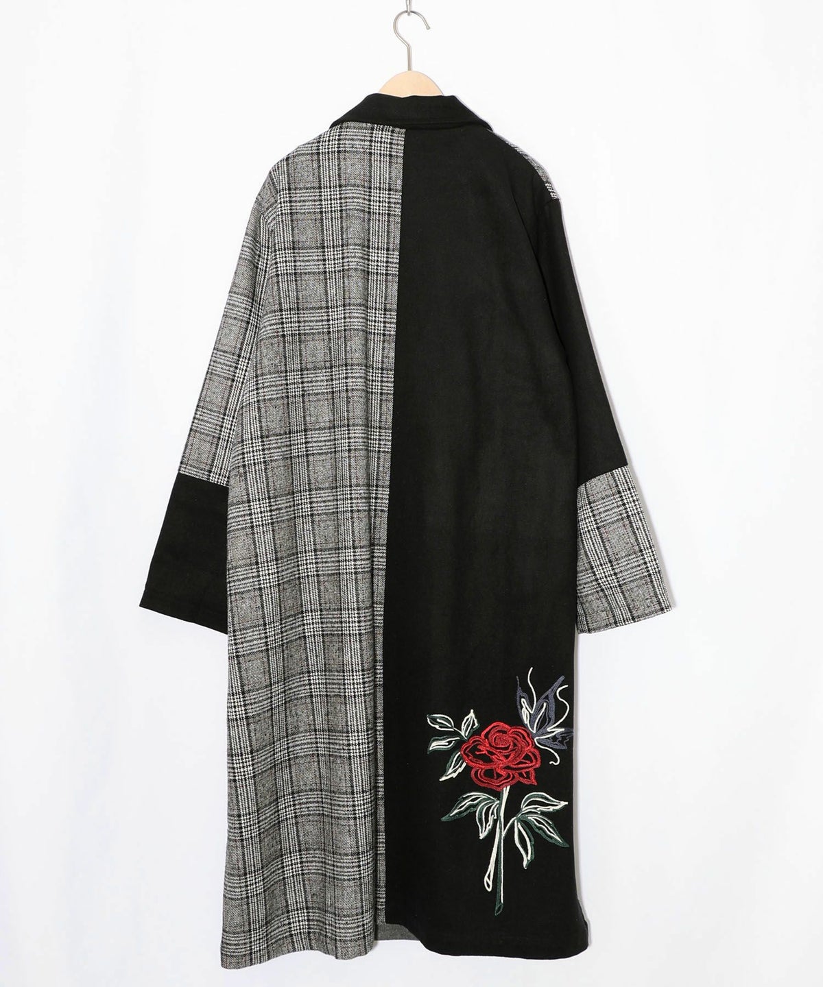 バラ刺繍起毛チェック×蝶レース×フェイクウールコート-11