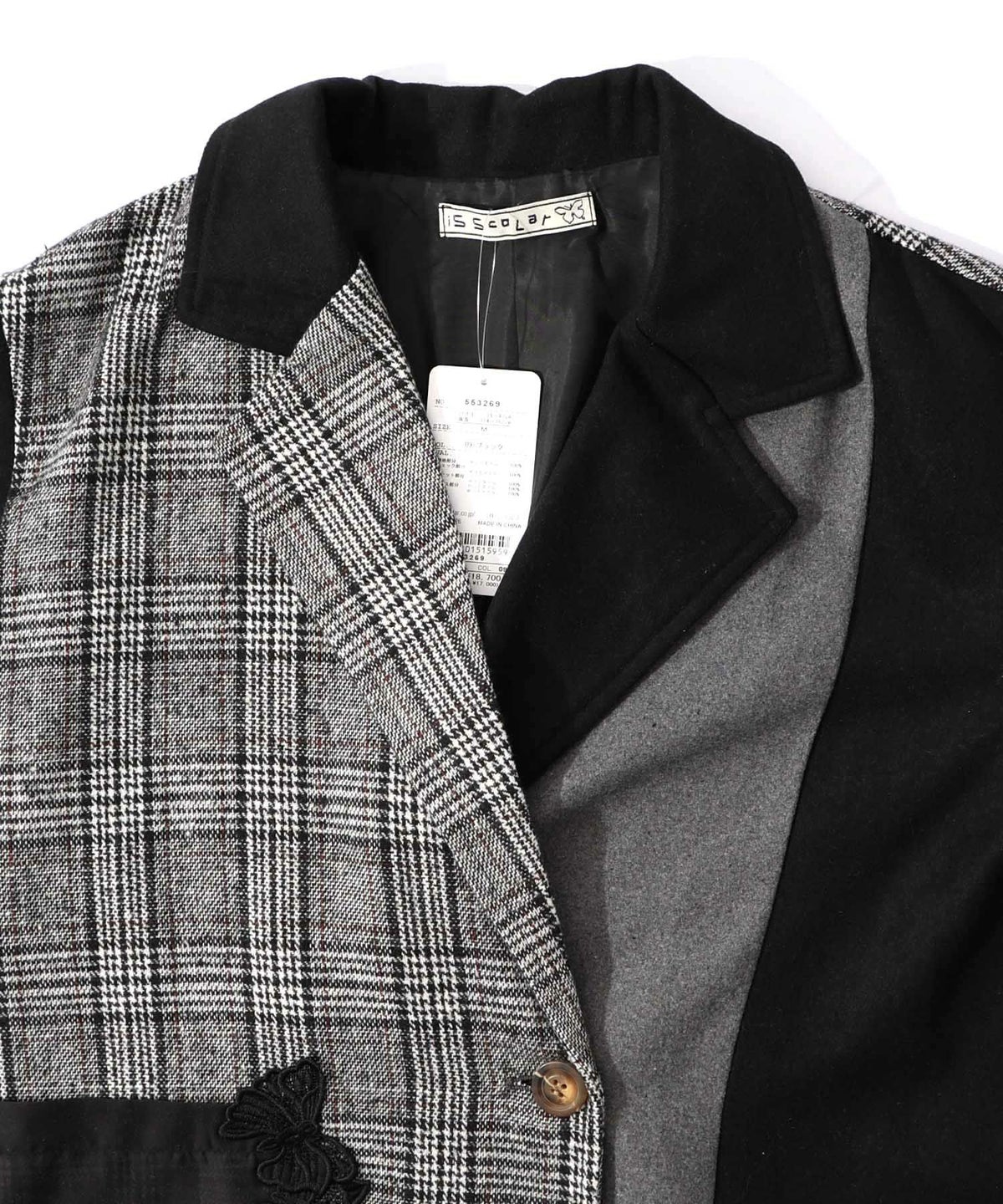 バラ刺繍起毛チェック×蝶レース×フェイクウールコート-13