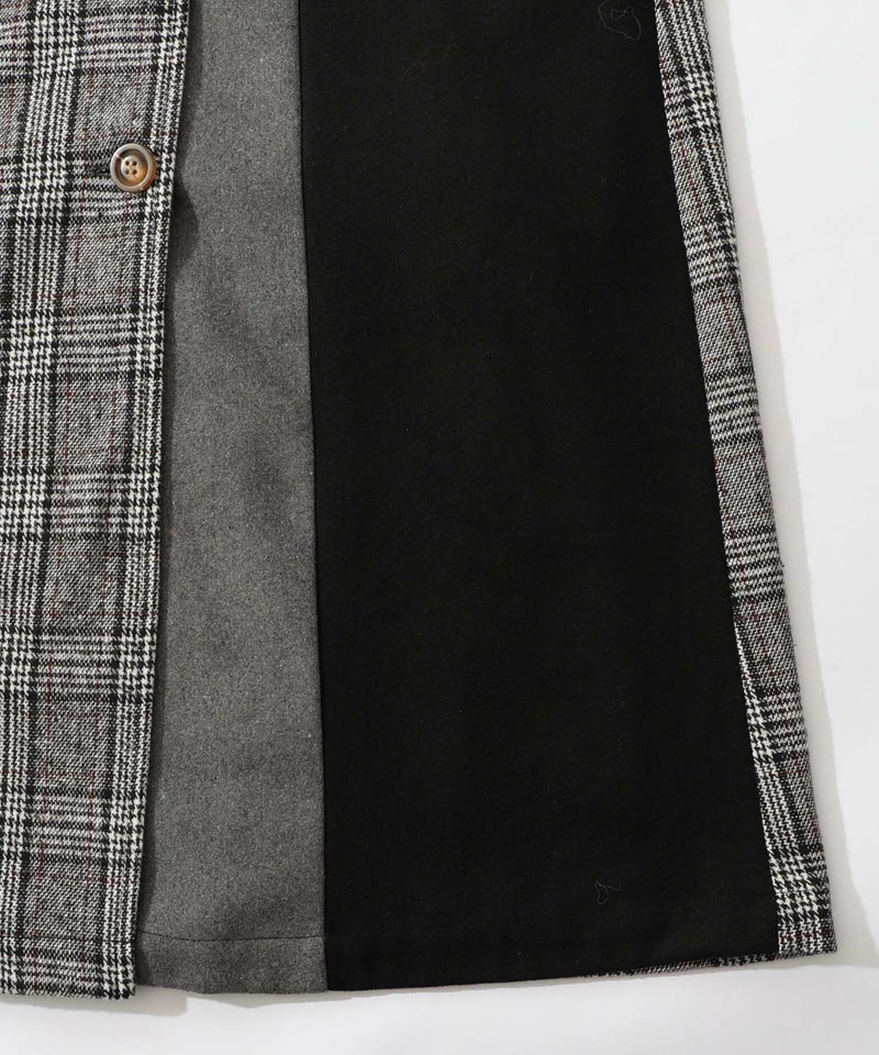 バラ刺繍起毛チェック×蝶レース×フェイクウールコート-17