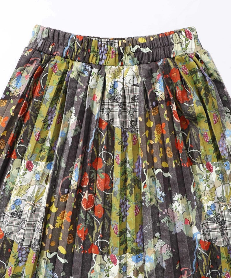 豊穣と繁栄柄スウェードポンチプリーツスカート-11