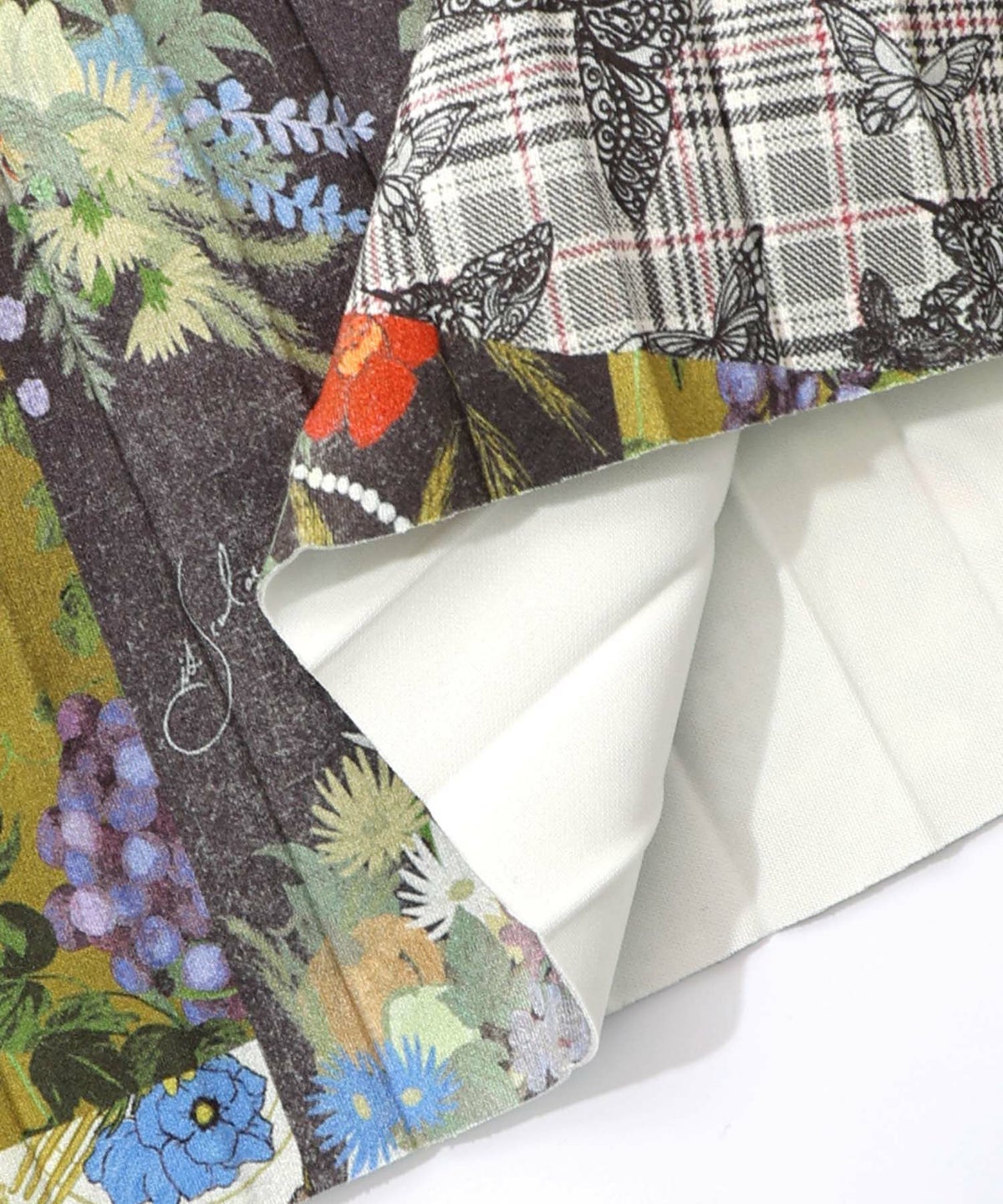 豊穣と繁栄柄スウェードポンチプリーツスカート-14