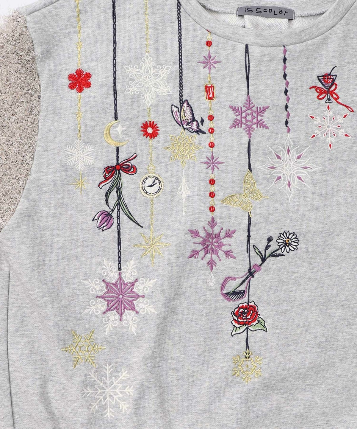 雪の結晶ガーランド刺繍裏毛×ラメフェザーニット-21