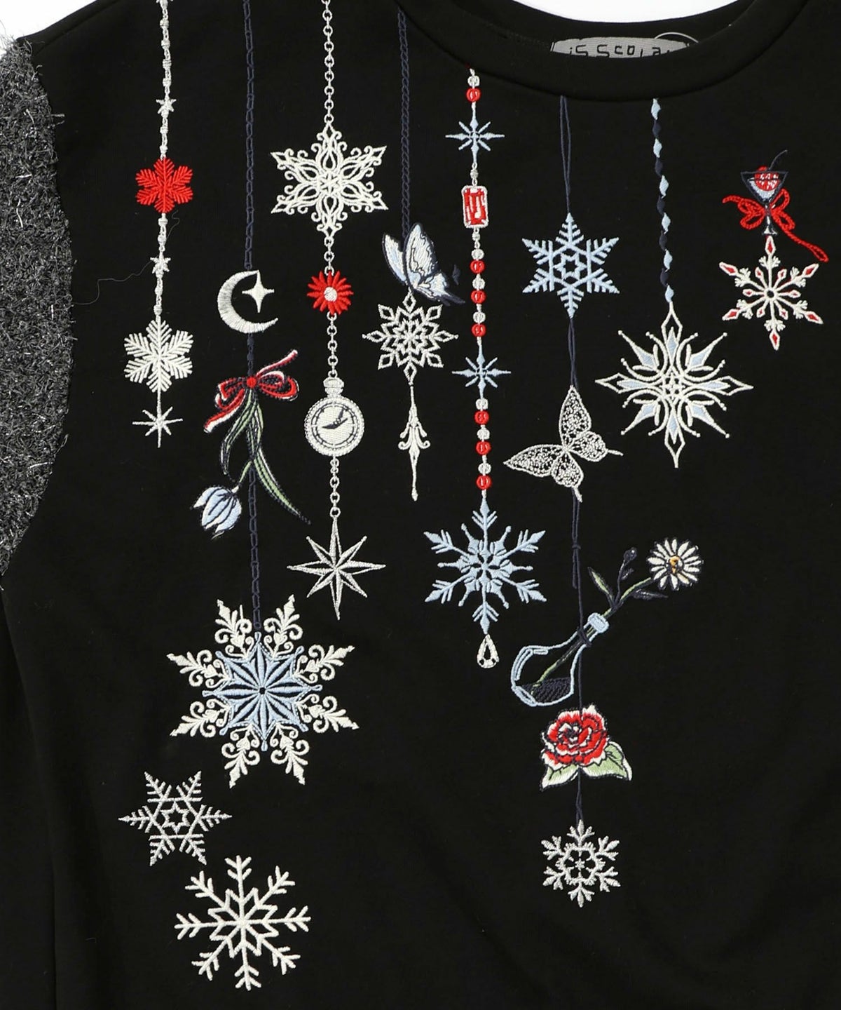 雪の結晶ガーランド刺繍裏毛×ラメフェザーニット-23