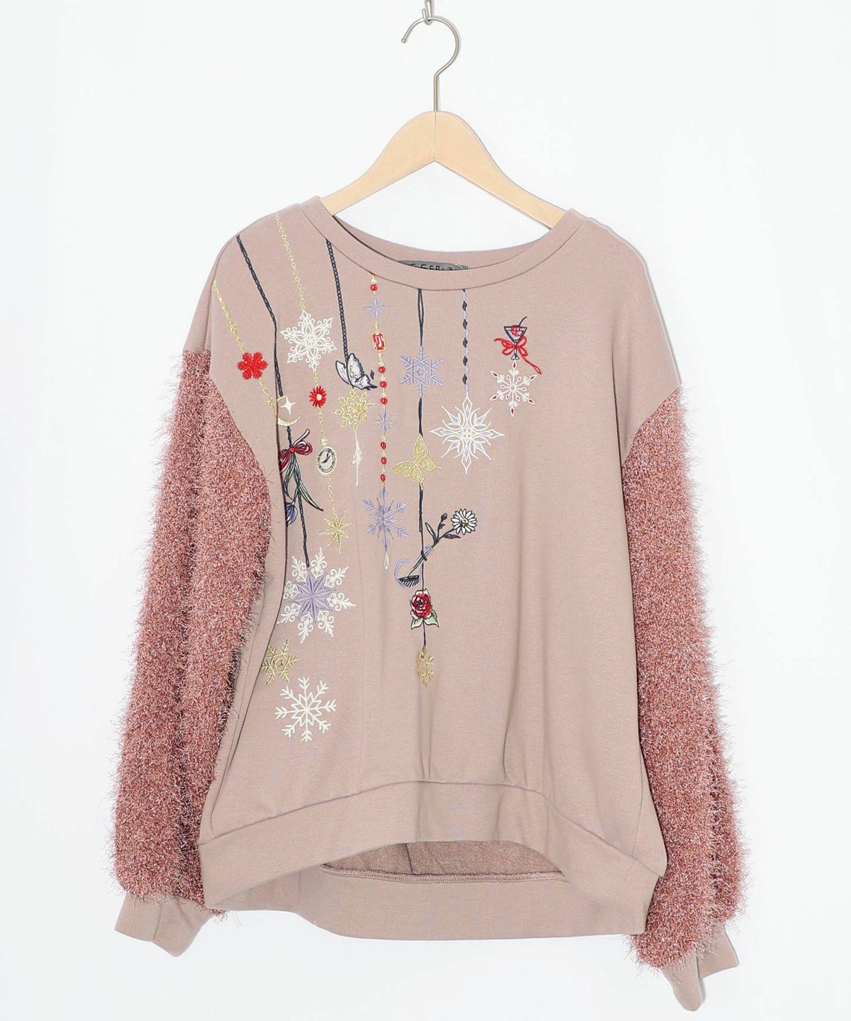 雪の結晶ガーランド刺繍裏毛×ラメフェザーニット-24