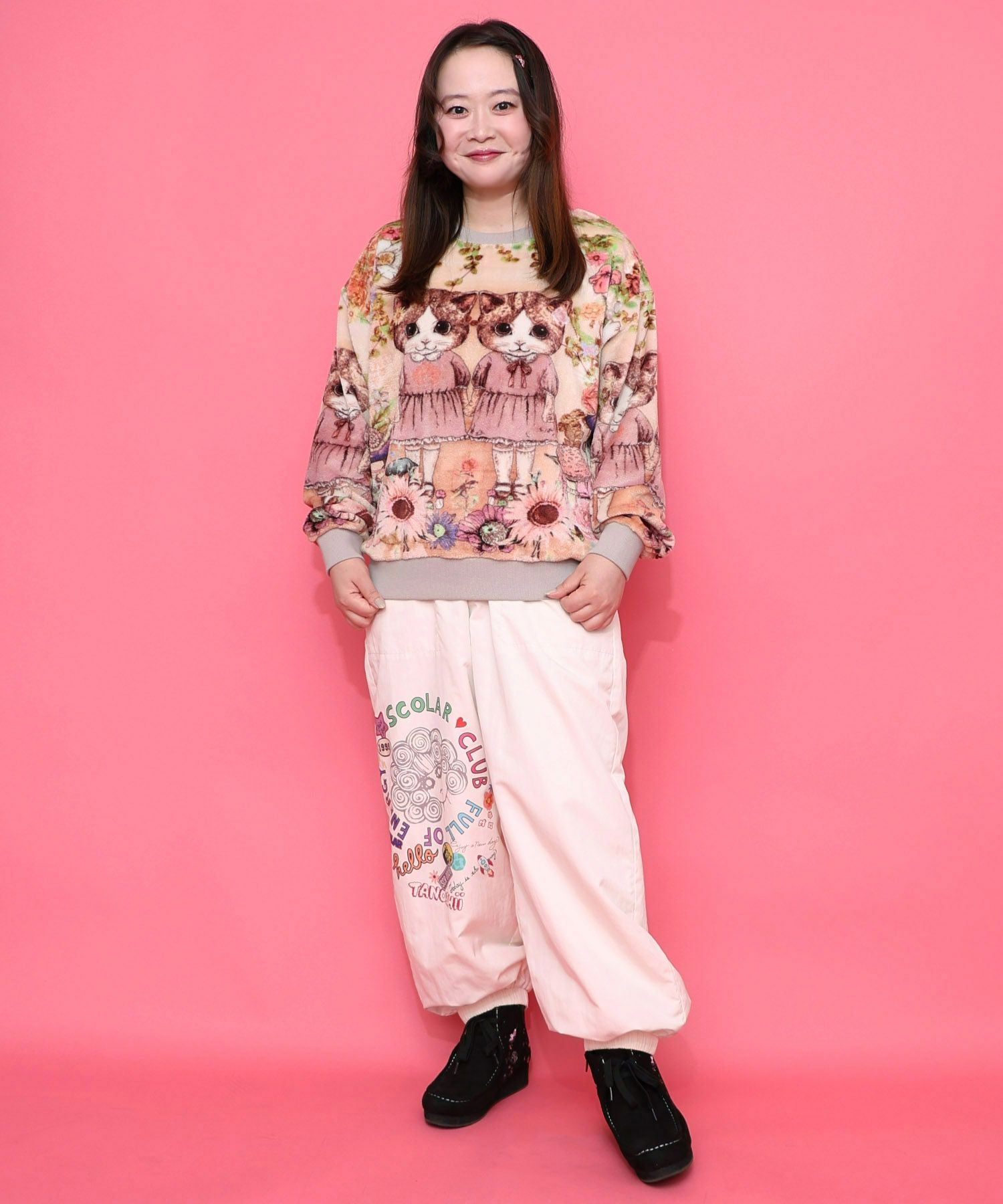 153737：ネコ姉妹の秘密の花園 双面フランネルプルオーバーの通販-ScoLar