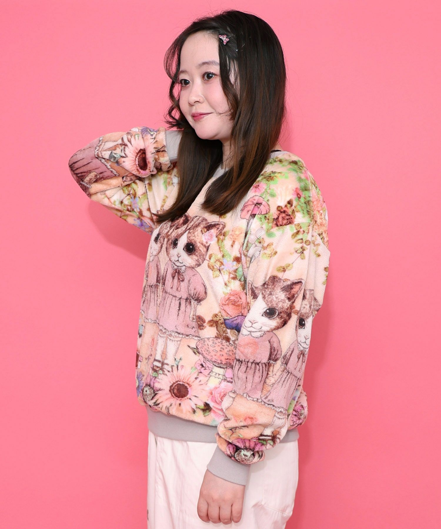 153737：ネコ姉妹の秘密の花園 双面フランネルプルオーバーの通販-ScoLar