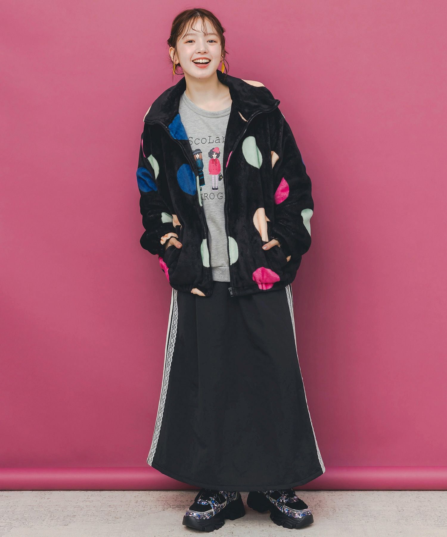 153735：カラフルドット柄 双面フランネルブルゾンの通販-ScoLar