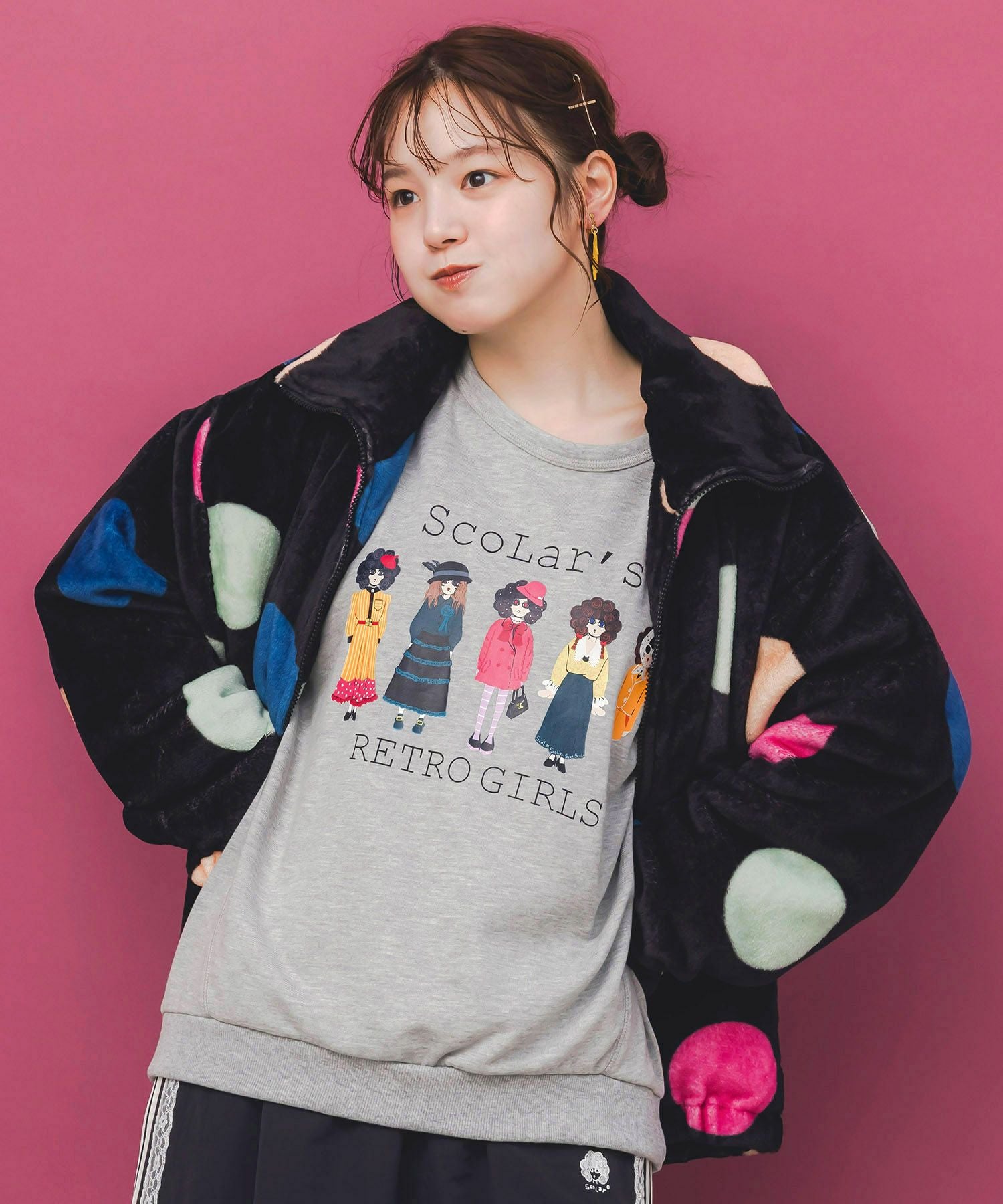 153735：カラフルドット柄 双面フランネルブルゾンの通販-ScoLar