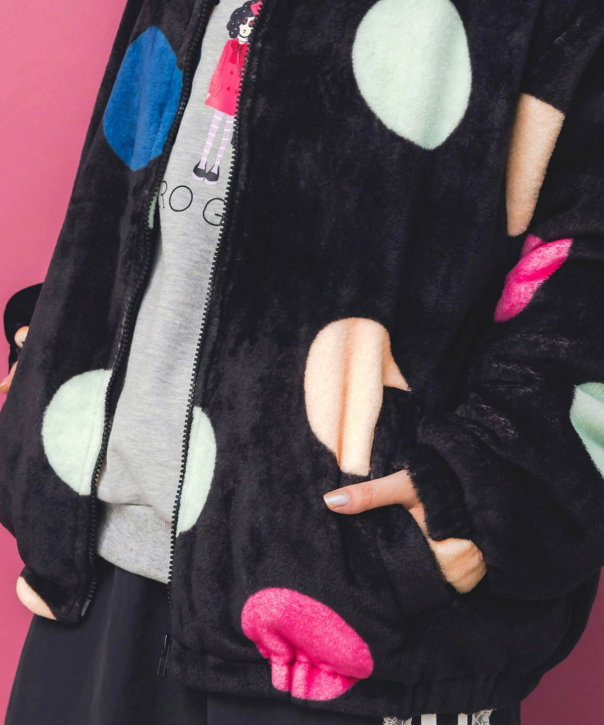 カラフルドット柄双面フランネルブルゾン-7