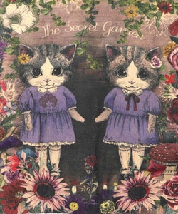 ネコ姉妹の秘密の花園柄 起毛ニットカーディガン-11