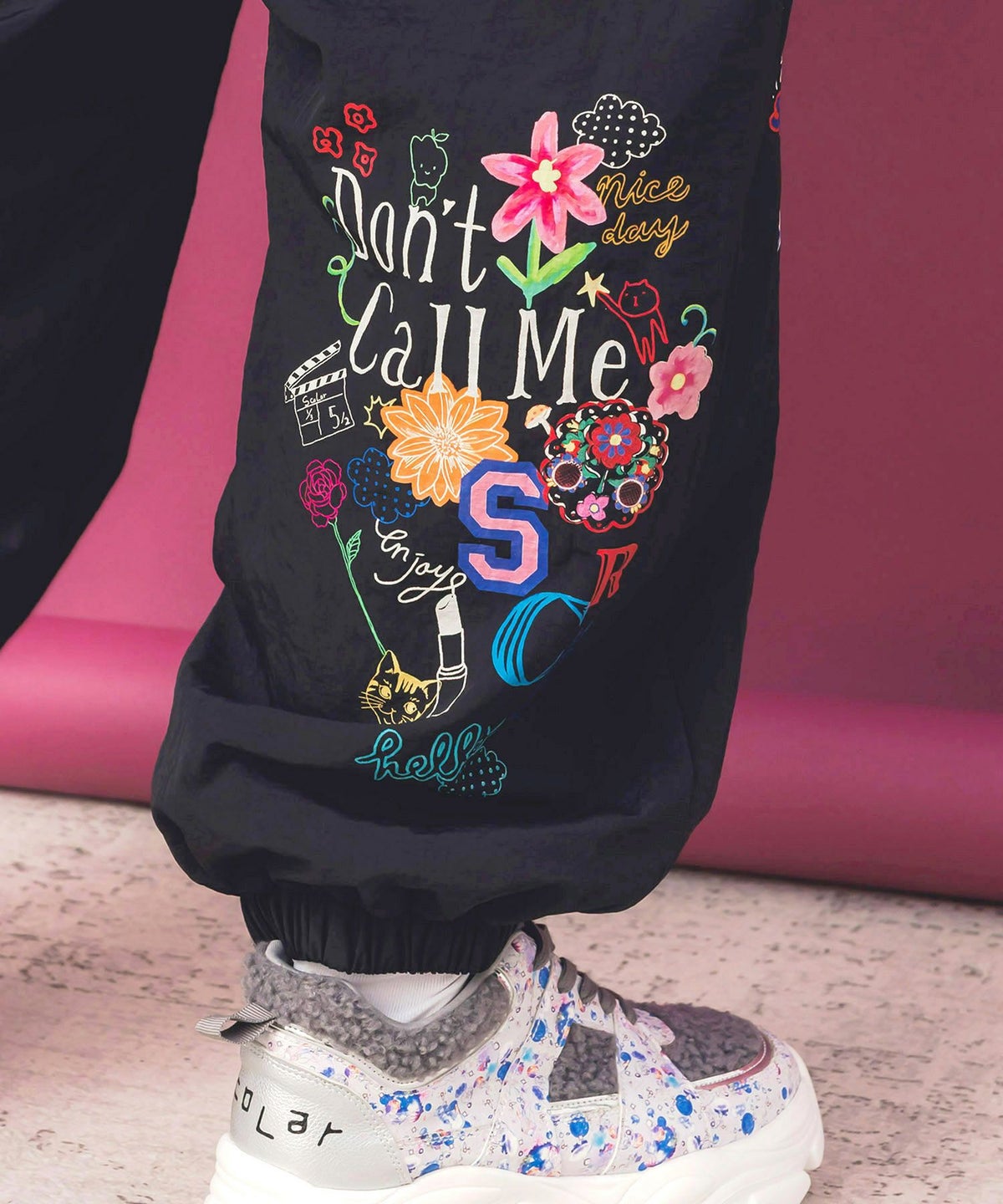 ポップ柄裏フリースあったかナイロンパンツ-7