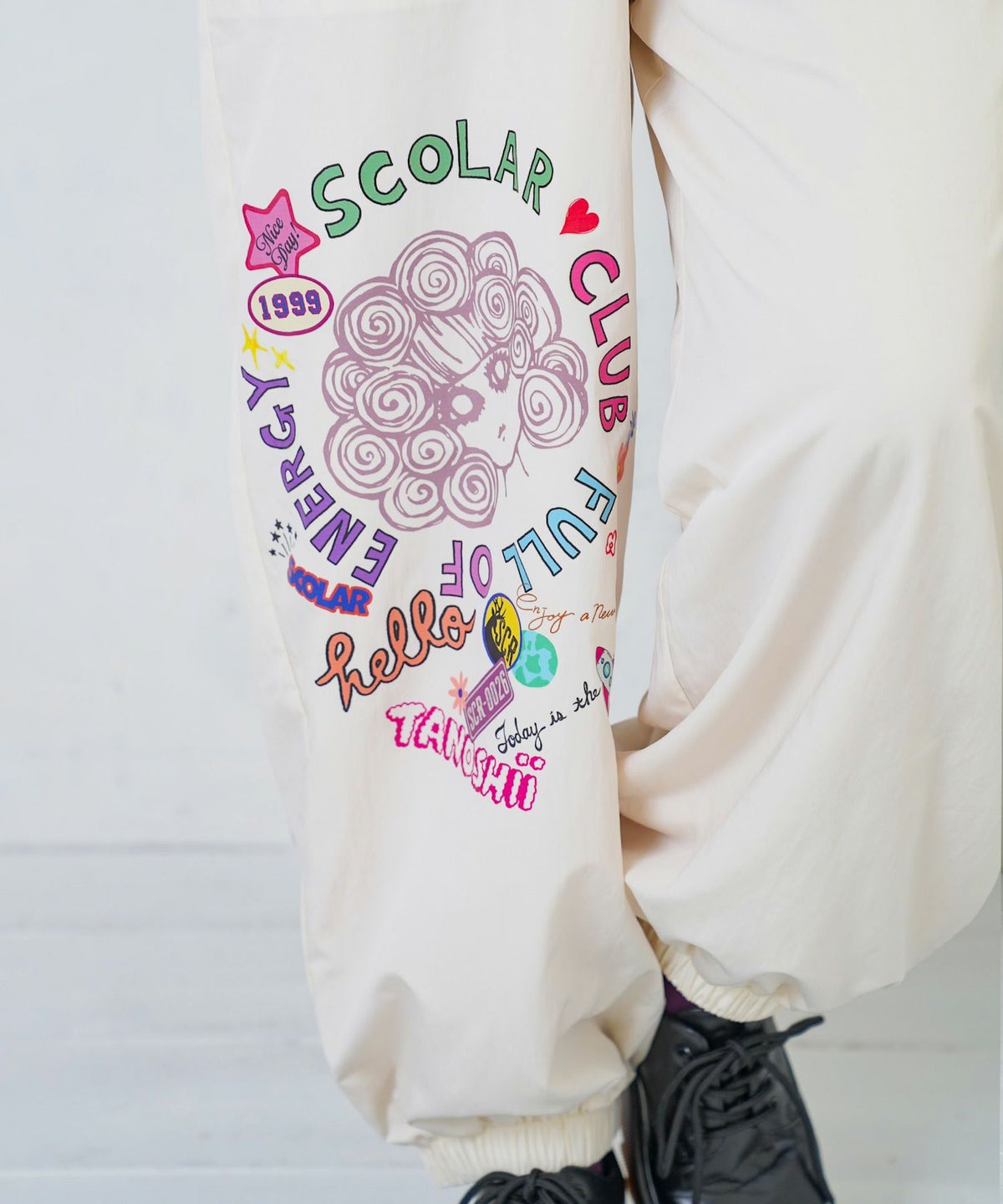 ポップ柄裏フリースあったかナイロンパンツ-9